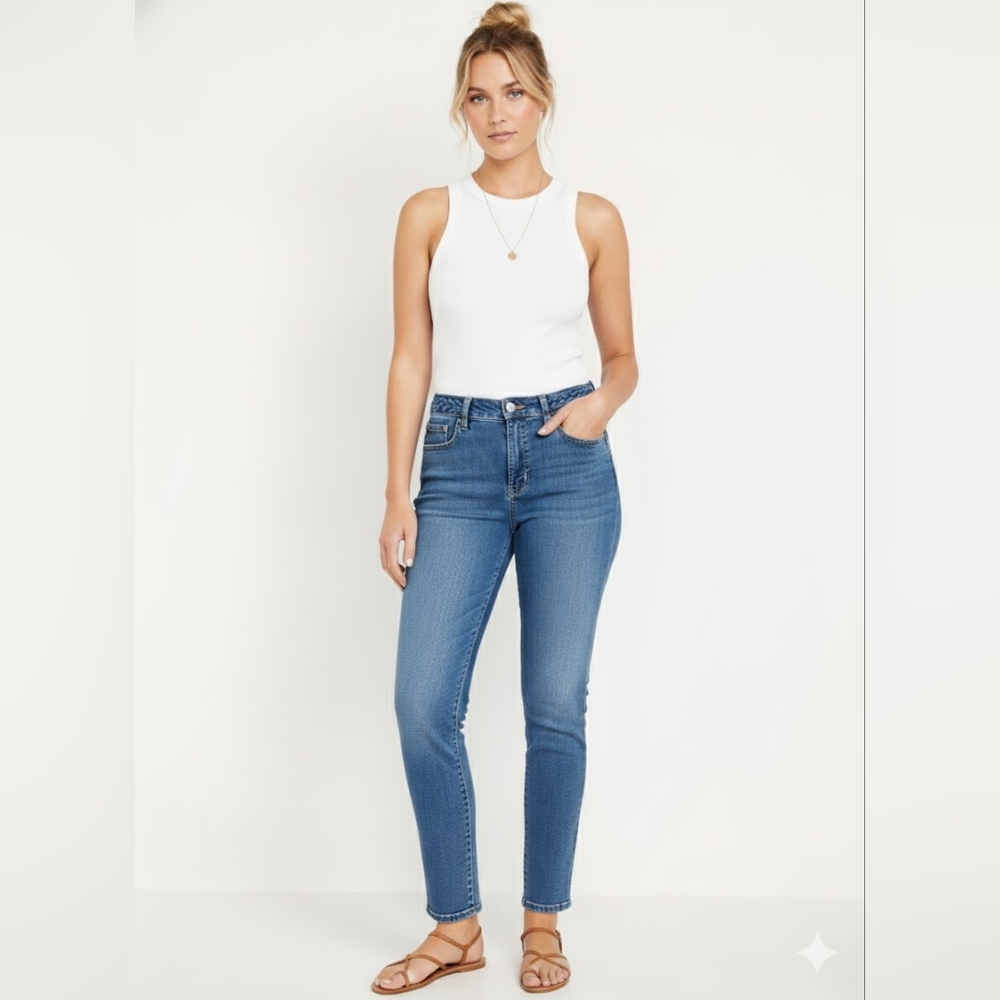 NWT Old Navy High-Waisted OG Straight Braided Ankle Jeans Size 4 In Medium Wash